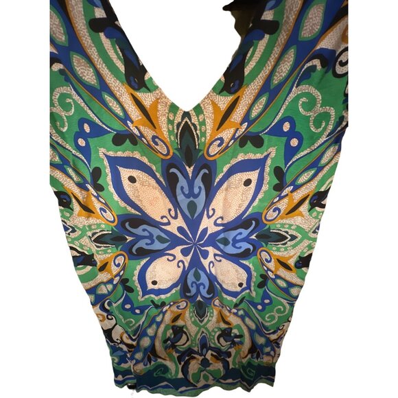 Anthropologie Maeve Blue Green Pleated Bird Short Sleeve Shift Dress Size Small - Picture 4 of 5